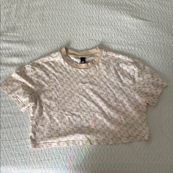Adidas Cream and White Geometric Crop Top - Picture 1 of 6
